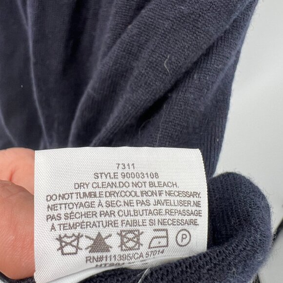 Tory Burch dark navy blue 100% merino wool sweater blouse half sleeve gold top L - Picture 9 of 13